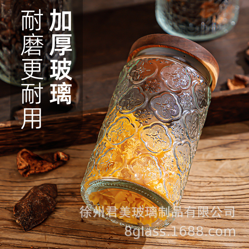Nuevo estilo chino Begonia flor vidrio sellado almacenamiento tarro hogar cocina almacenamiento tarro té mandarina cáscara gran capacidad almacenamiento tarro