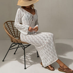 2025 Cross-border European and American Summer New Sexy Hollow Perspective Beach Dress Casual Seaside Holiday Sun Protection dress