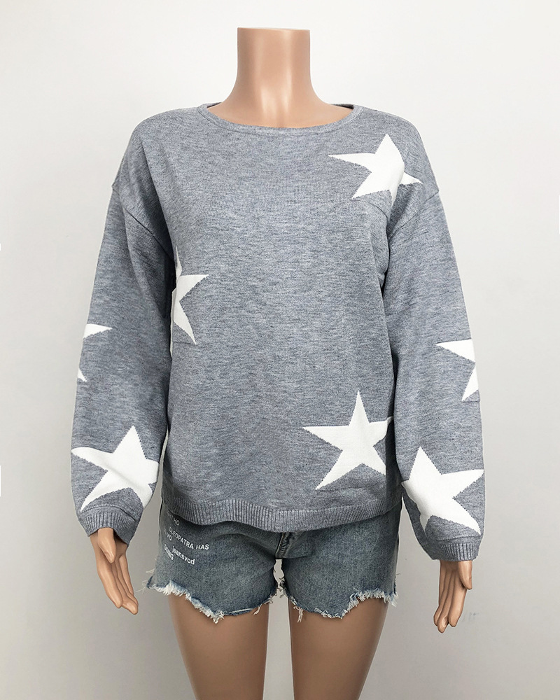 Women's Sweater Long Sleeve Sweaters & Cardigans Contrast Binding Streetwear Star display picture 7