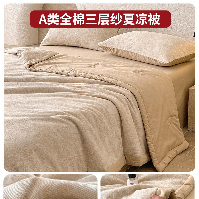 Juego de cuatro piezas de cama de edredón fresco de verano de hilo de doble capa de algodón puro 2025 nuevo juego de tres piezas de sábanas de alta gama de lujo ligero image 15