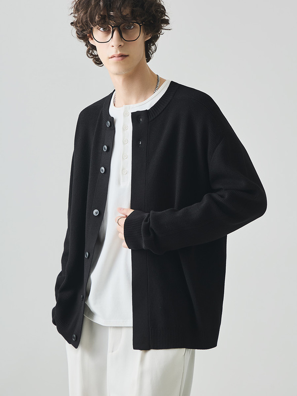 APO男装|跨境男士毛衣秋季宽松圆领老钱风松弛感针织开衫外套上衣|undefined