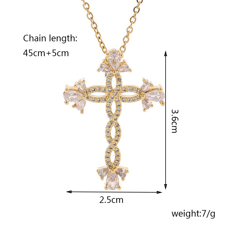 Exaggerated Cross Copper Inlaid Zirconium Necklace display picture 1