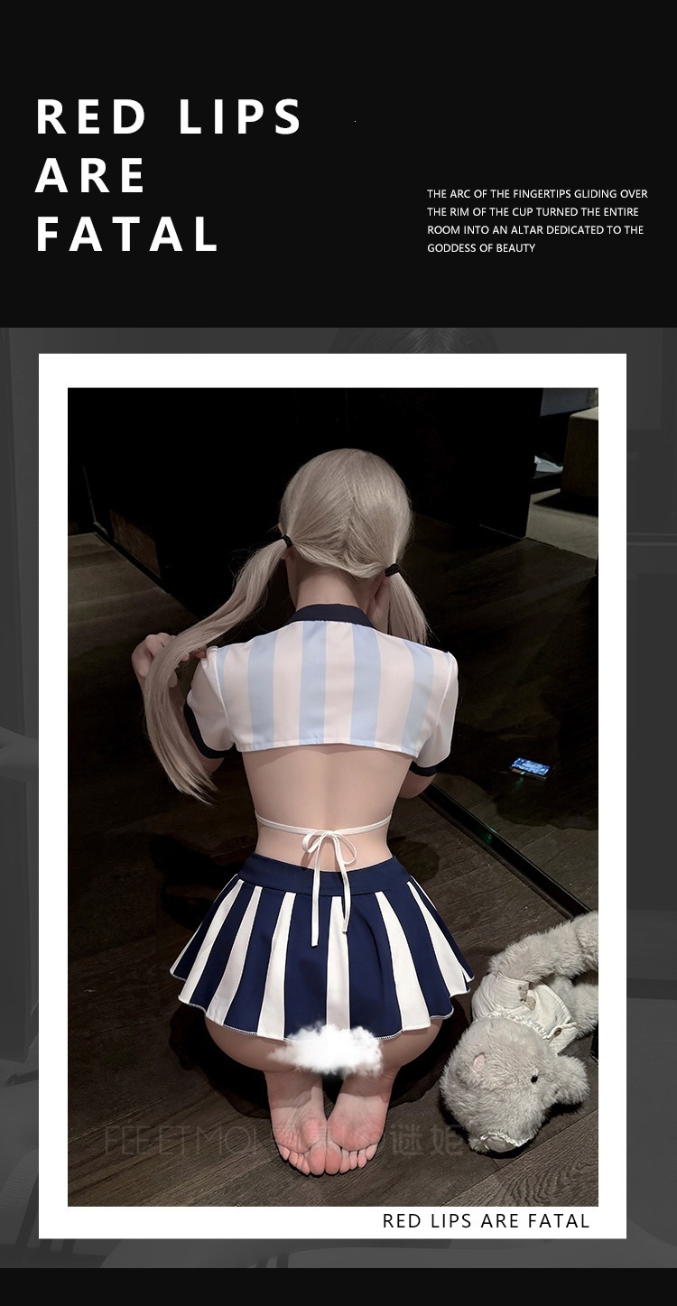 Green Field Football Babe Costume Set with Triangle Cup Top, Short Skirt, Eye Mask and Stockings — detail image 8