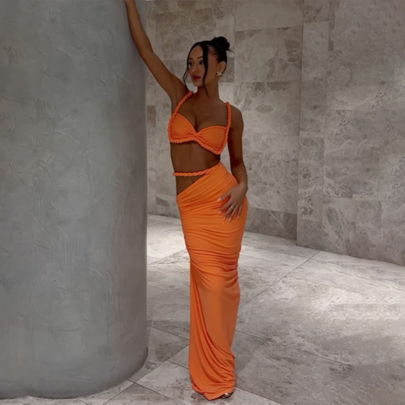 Europe and the United States wholesale women's clothing 2025 spring new sexy solid color backless small camisole vest hip skirt suit Europe and the United States wholesale women's clothing 2025 spring new sexy solid color backless small camisole vest hip skirt suit