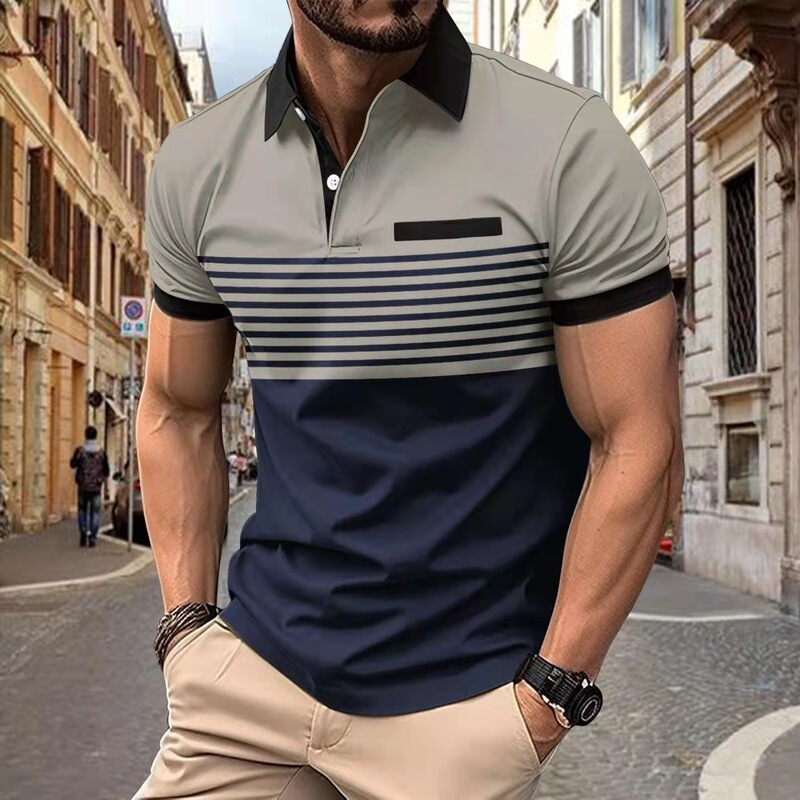 2025 Amazon cross-border summer men's new chest fake pocket digital printing lapel button short sleeve 2025 Amazon cross-border summer men's new chest fake pocket digital printing lapel button short sleeve