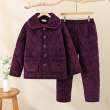 大码女士老年冬季睡衣三层加厚夹棉法兰绒保暖加绒珊瑚绒棉衣棉袄