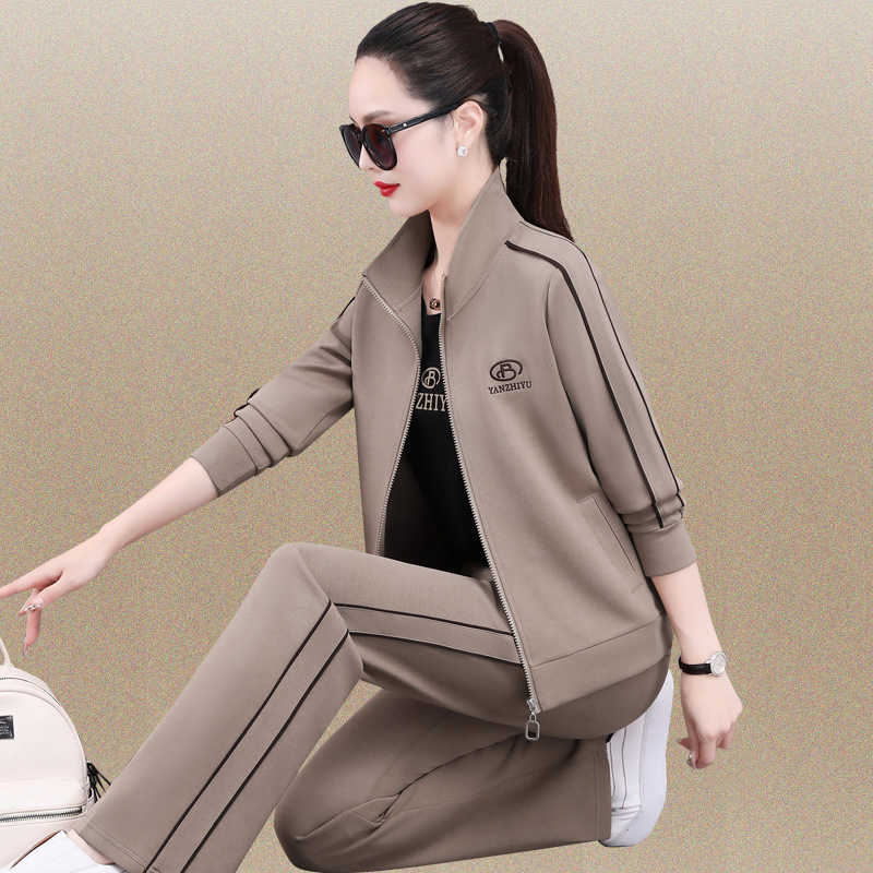 Brand Sports Suit Women's Spring & Fall 2025 New Stand-Up Collar Cardigan Sweatshirt Loose Running Suit Casual Three-Piece Trendy Set