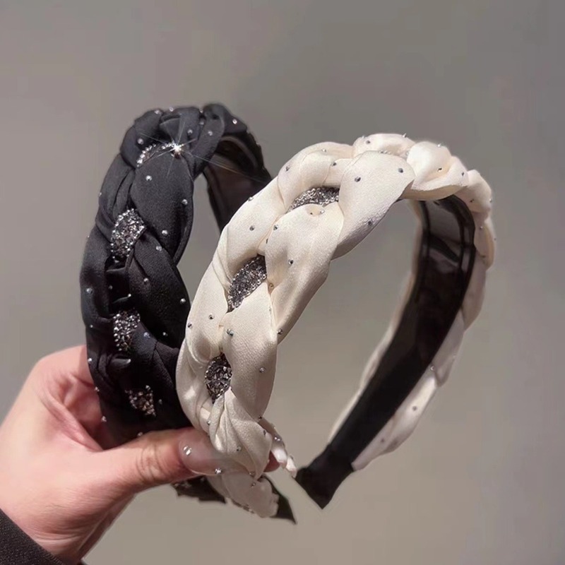 黑色水钻麻花发箍女高级感外出百搭发卡头饰洗脸化妆压发头箍发捆|undefined