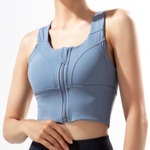 Large size sports vest style outer wear summer beautiful back fitness yoga bra front zipper shockproof sports bra for women