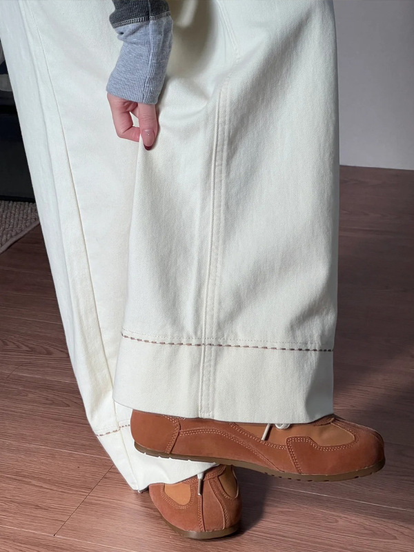 White Wide-Leg Jeans for Women, New Spring Style, Petite Straight Pants, Plus Size, Pear-Shaped Body Pants