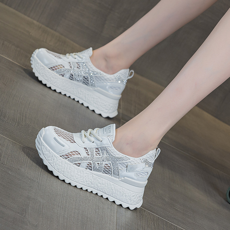 Giày thể thao nữ đế dày chunky trắng phong cách casual, đế cao thoáng khí, mẫu hè 2026 — M2868 màu bạc, M2868 bột mơ, M2868 trắng ngọc trai