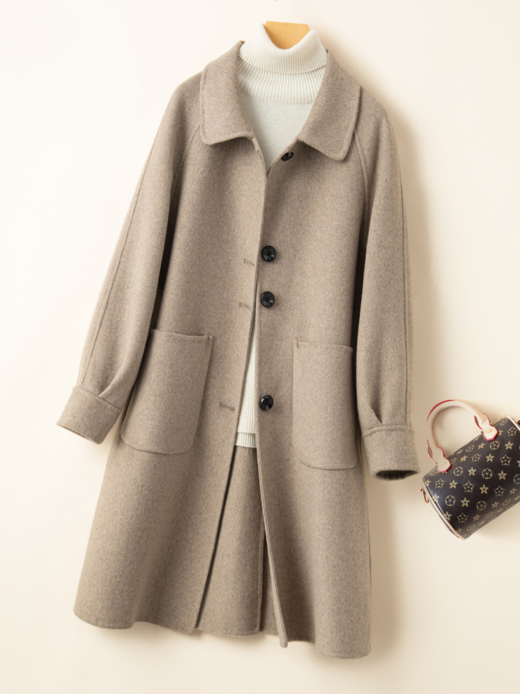 Double-Sided Woolen Coat for Women, Mid-Length Korean Style, Over-The-Knee Woolen Coat, Autumn 2025, Elegant and Classy