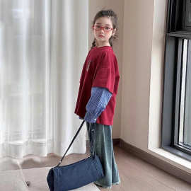 女童卫衣假两件长袖打底衫儿童上衣春装2026新款大童套头衣服外穿