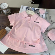 女童夏季套装新款洋气儿童宝宝刺绣polo领上衣短裤裙两件套500371