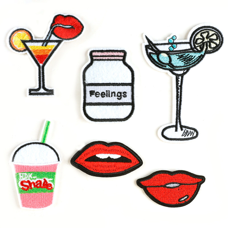 萱萱电脑绣花标布标手工补丁贴服装辅料饮料嘴唇饰品配件刺绣布贴