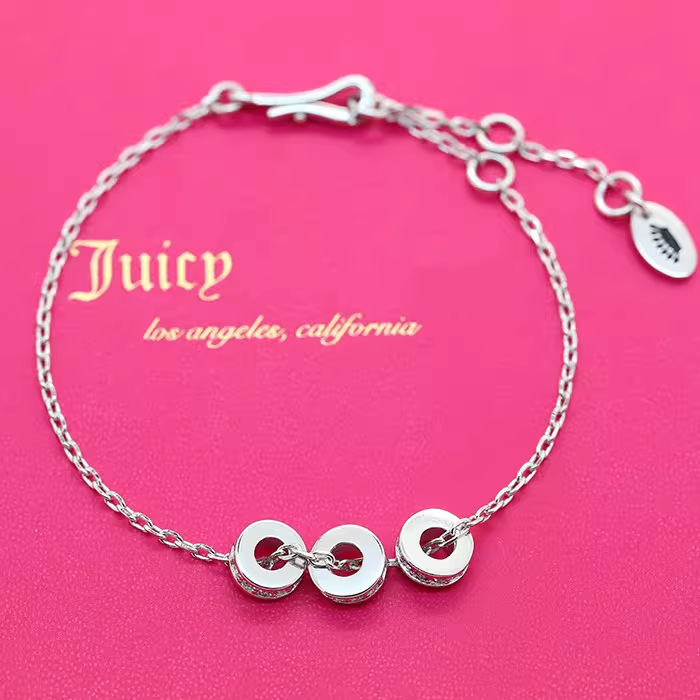S925Juicy Silver Jewelry Korean Style Internet Celebrity Elegant Simple Diamond-Studded Round Pendant Bracelet for Women Trendy Minimalist Silver Jewelry Accessories