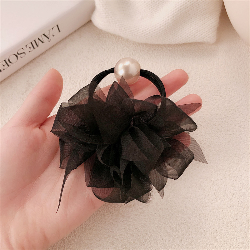 Versión coreana de hilo de malla de alta calidad, cuerda para el cabello de perlas, temperamento noble, cuerda para el cabello de moda, banda de goma de cola de caballo alta, accesorios para el cabello de todo fósforo