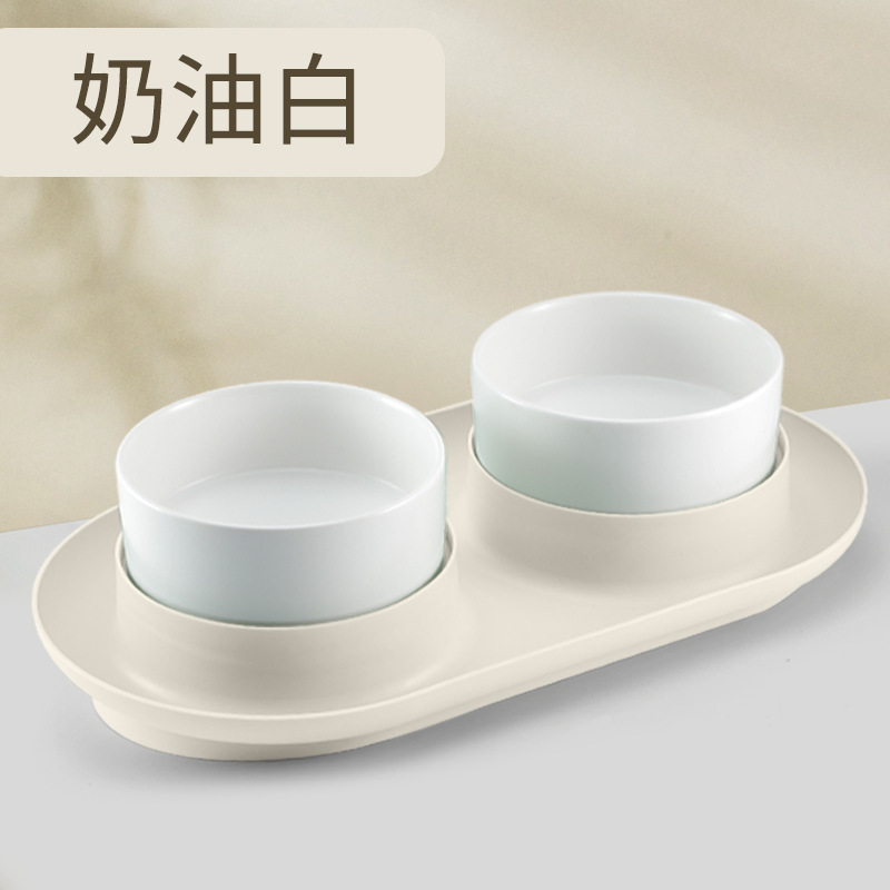 [누수 방지 푸드 볼 랙 + 세라믹 더블 볼] 크림 화이트