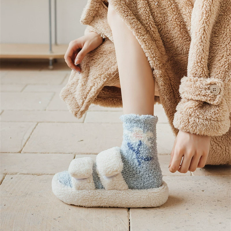 Winter coral velvet socks, Amazon, flowered, increased thickness
