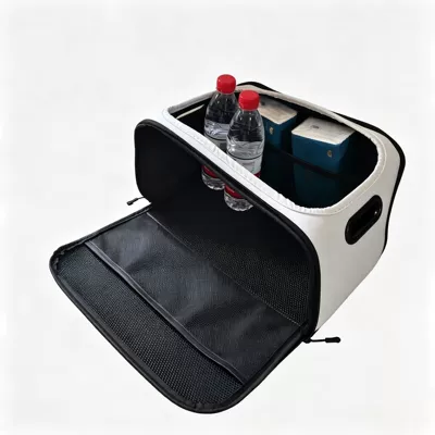 Car storage bag/box: white passenger-side car storage