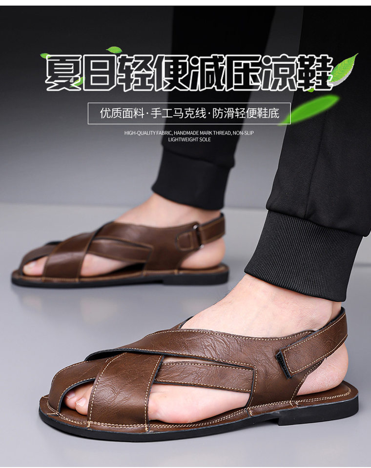 Dép nam bít mũi kiểu lái xe cổ điển, sandal quai ngang thoáng khí — Màu nâu, Màu đen chi tiết 3