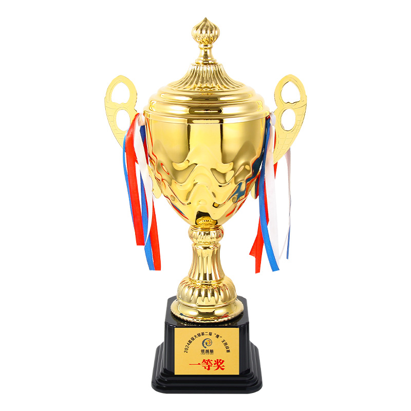 Cestas de trofeos de metal fútbol niños campeonatos juegos premios directos fuente fábrica oro y plata al por mayor