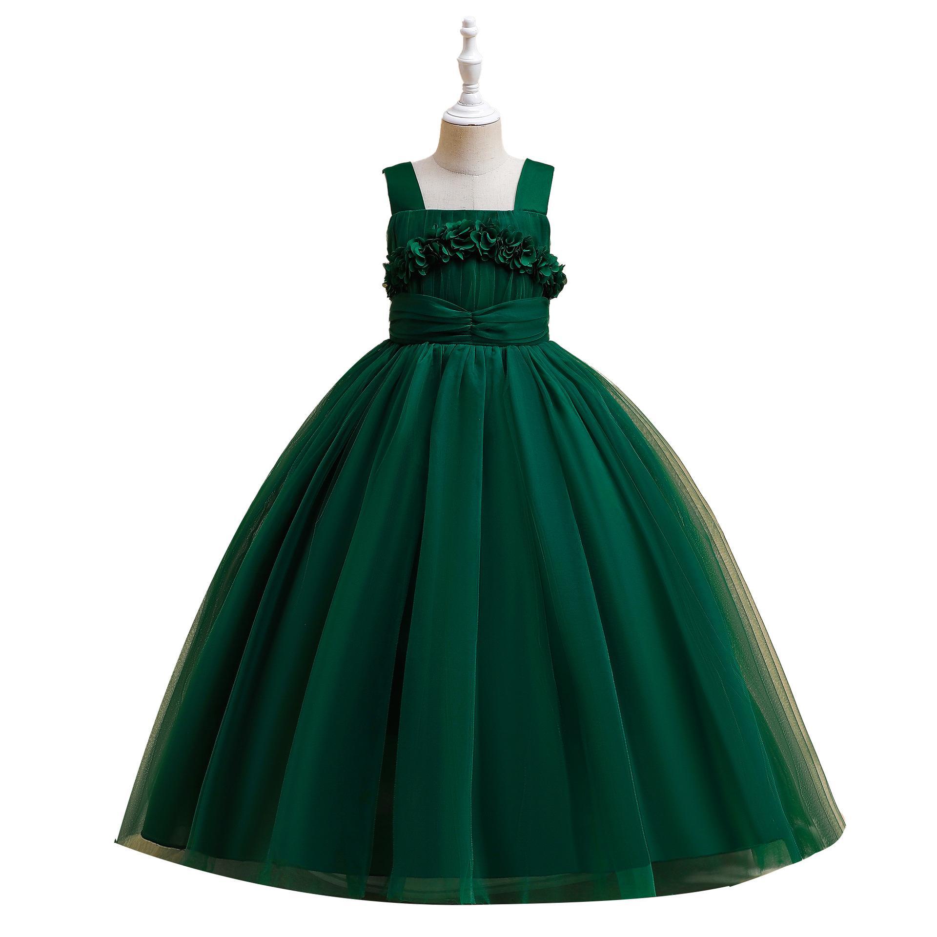 Vestido transfronterizo de los nuevos niños vestido tridimensional flor piano rendimiento vestido niña de las flores boda mullido hilado vestido largo
