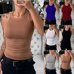 欧米のクロスボーダーのヨガのベスト2025アマゾンの新型の夏の純色の袖なしの上着の女性の速乾の仕事の字のベスト