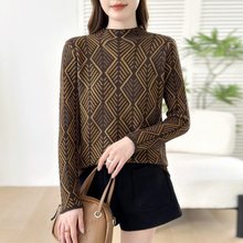 一件代发2025秋冬新款中老年妈妈半高领长袖T恤时尚保暖显瘦女装