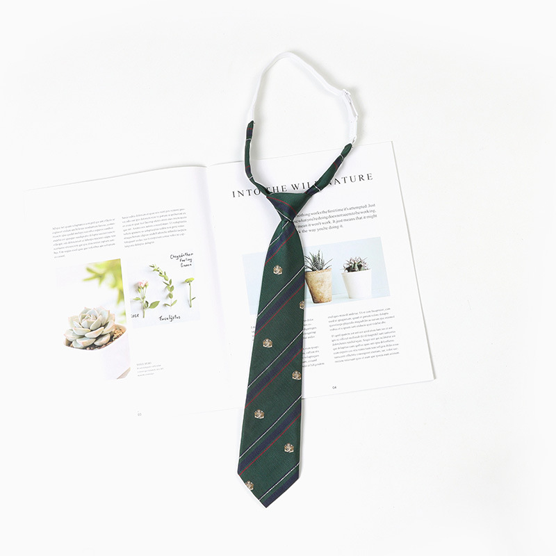 Accessorio per camicia stile college senza cravatta a righe, papillon verde scuro con fiocco e fiore per donna_voghion.com