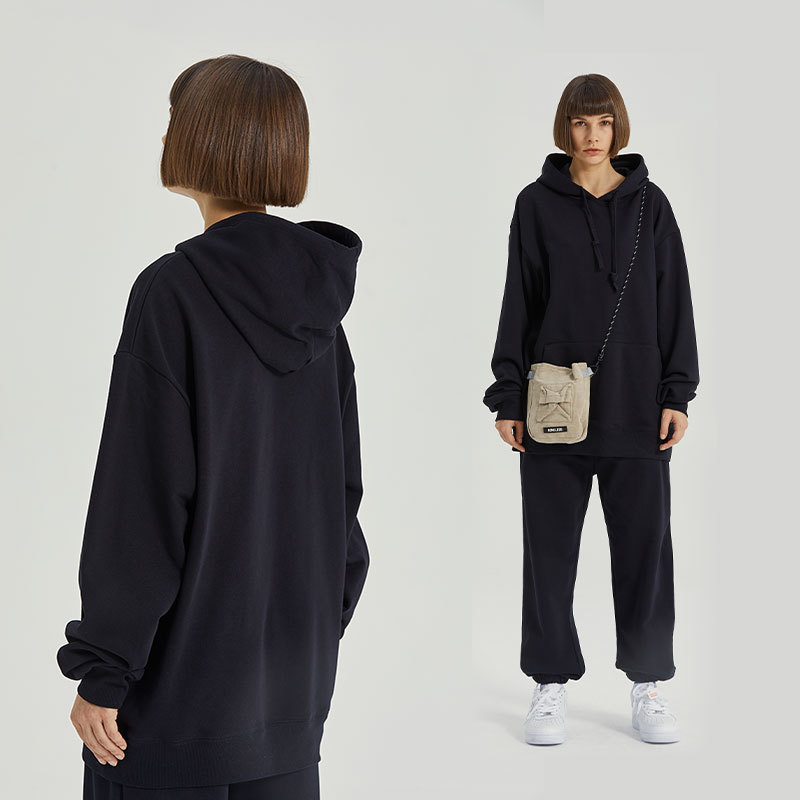 Heavyweight pure cotton drop-shoulder hooded sweatshirt, oversized and loose fit, made of terry cloth, trendy outerwear, can be embroidered