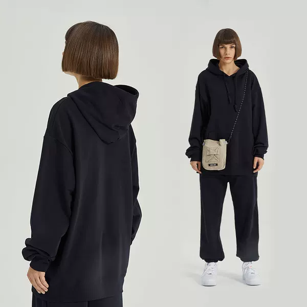 Heavyweight pure cotton drop-shoulder hooded sweatshirt, oversized and loose fit, made of terry cloth, trendy outerwear, can be embroidered