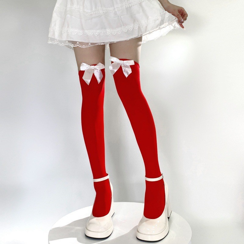 Japanese-Style Bowknot Over-The-Knee Socks, Sexy Long Socks, School-Style Cotton High Socks, Cross-Border Christmas and Halloween Long Socks
