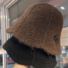 韩版抽绳针织帽女秋冬保暖出游百搭显脸小盆帽素颜遮脸渔夫帽