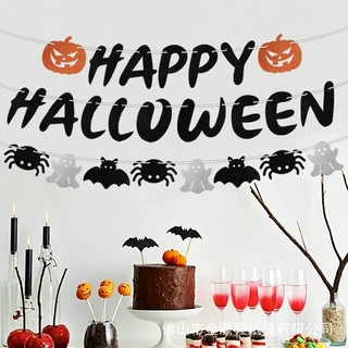 新款 万圣节主题派对拉旗happy halloween字母横幅拉花定制定做