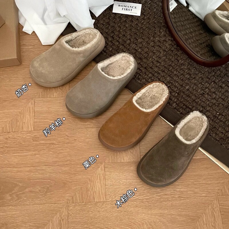 Soft Leather Version ~ Little Potato Thick-Soled Birkenstock Shoes Half-Slip Sangpo Snow Boots Women's All-Inclusive 2025 Winter New Slippers