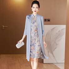 春秋新款遮肚显瘦假两件喜婆婆宴会晚礼服妈妈装修身版洋气旗袍裙