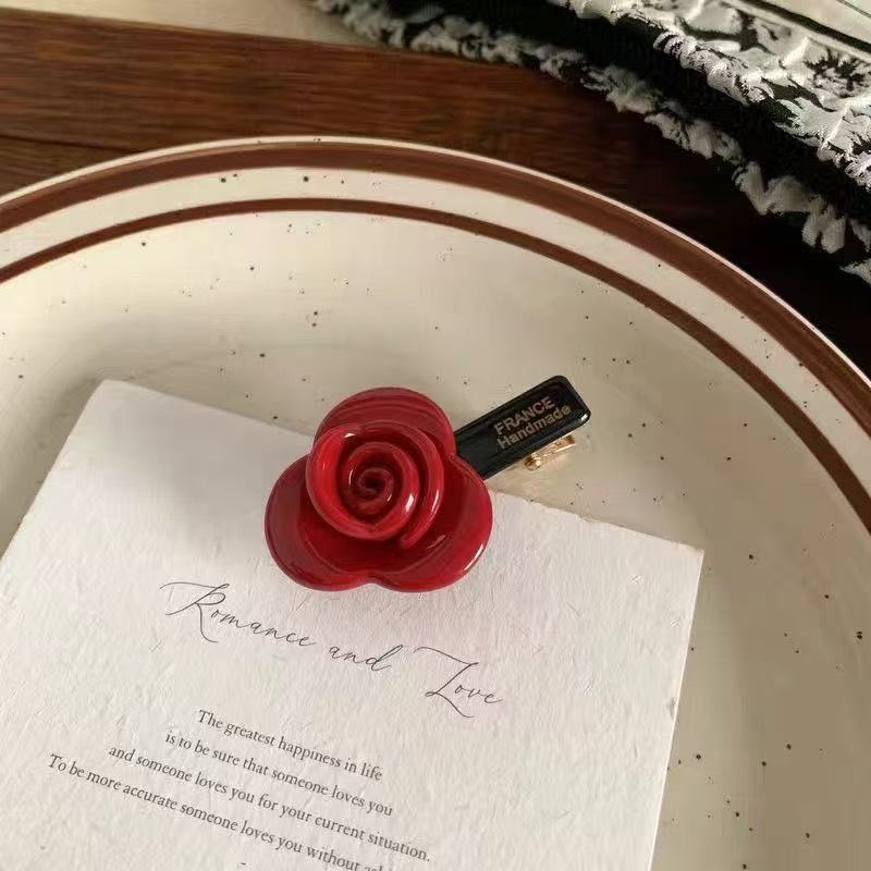 A4 - 아세테이트 옆머리핀 - 장미꽃 - 와인색