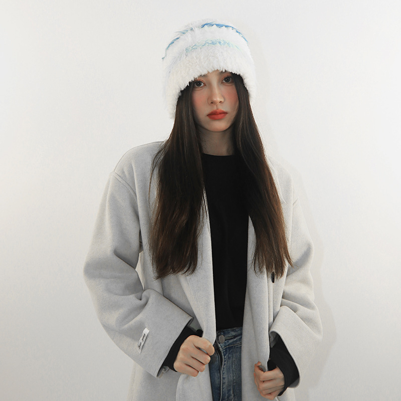 Plišani ribar za žene u jesen i zimu, s malim licima, šarenom pletenom kapom od zečje dlake, velikom glavom_voghion.com