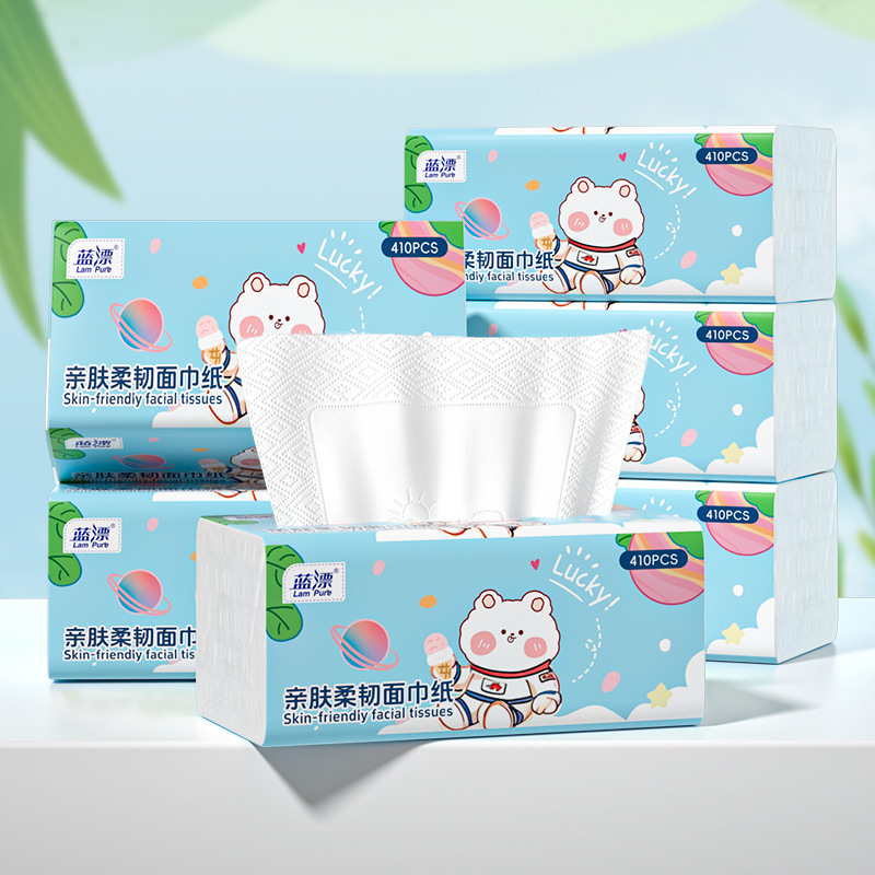 Blue Bleach Factory Wholesale Skin-Friendly Flexible Facial Tissue, Five-Layer, 82 Sheets Per Pack, Household Paper Towels, Large Packaging, White Tissue Paper