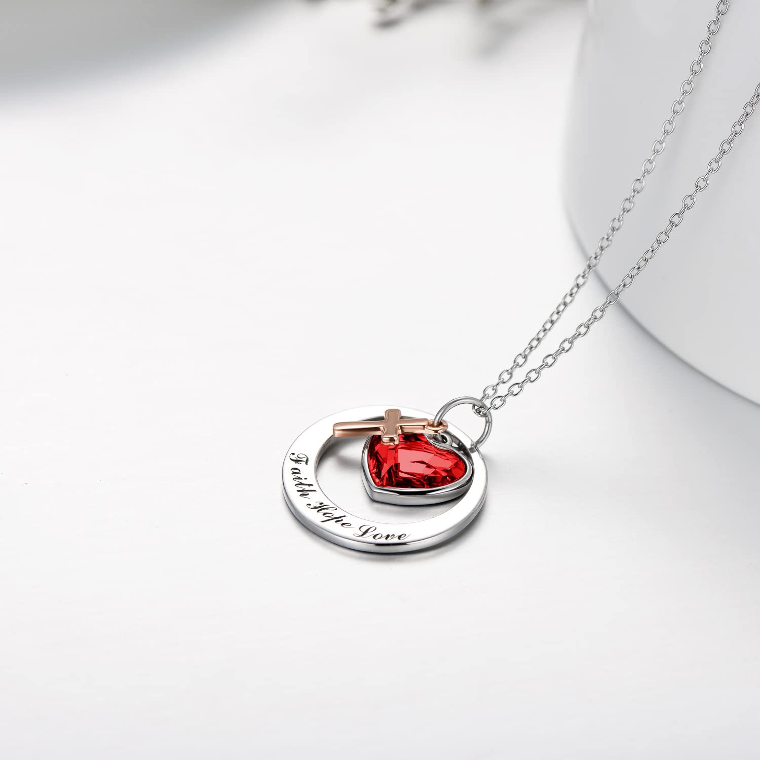 11g Weight PVD Coated Gold Plating Process 304 Stainless Steel Pendant Material Pendant Necklace Classification 304 Stainless Steel Chain Material 304 Stainless Steel Material Heart Shape Pattern Women's Gender Simple Style, Classic Style Style Bestseller Heart Shaped Crystal "Faith Hope Love" Stainless Steel Cross Pendant Necklace Unisex Polished Finish Geometric Pattern 3