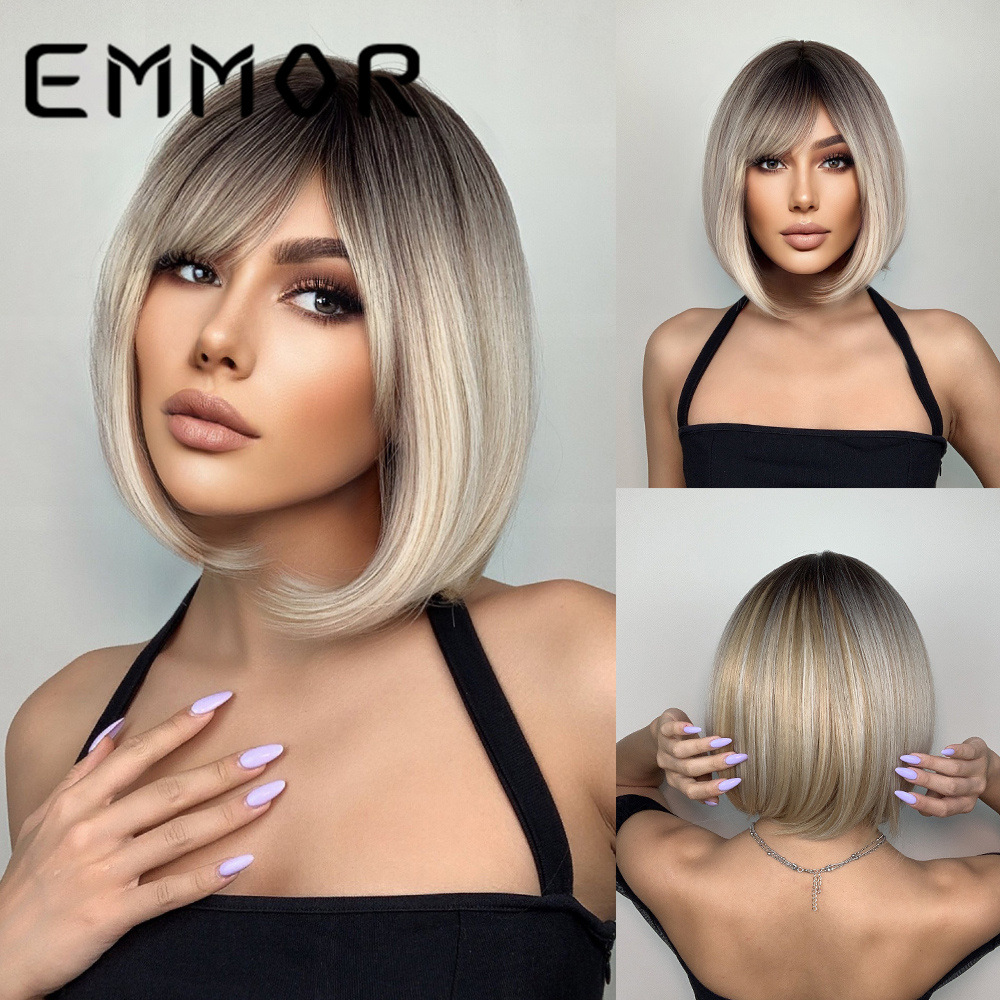 Emmor europeo y americano Amazon Comercio exterior peluca transfronteriza Gradiente de oro Pelo Corto BOB cabeza realista fibra química cubierta de la cabeza del pelo