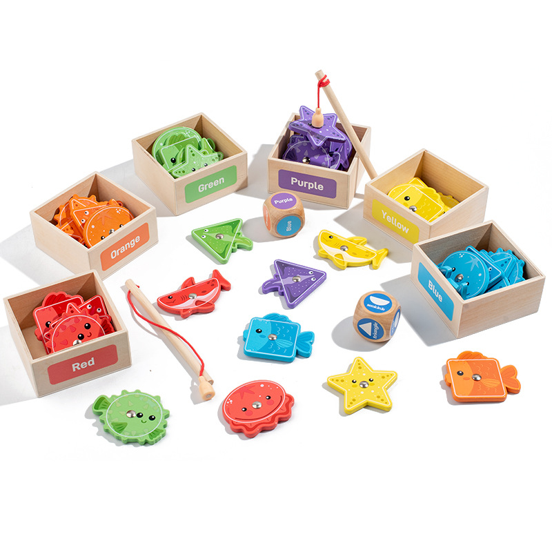 Fabricante mayorista de juegos de pesca de madera magnética infantil infantil infantil puzzle