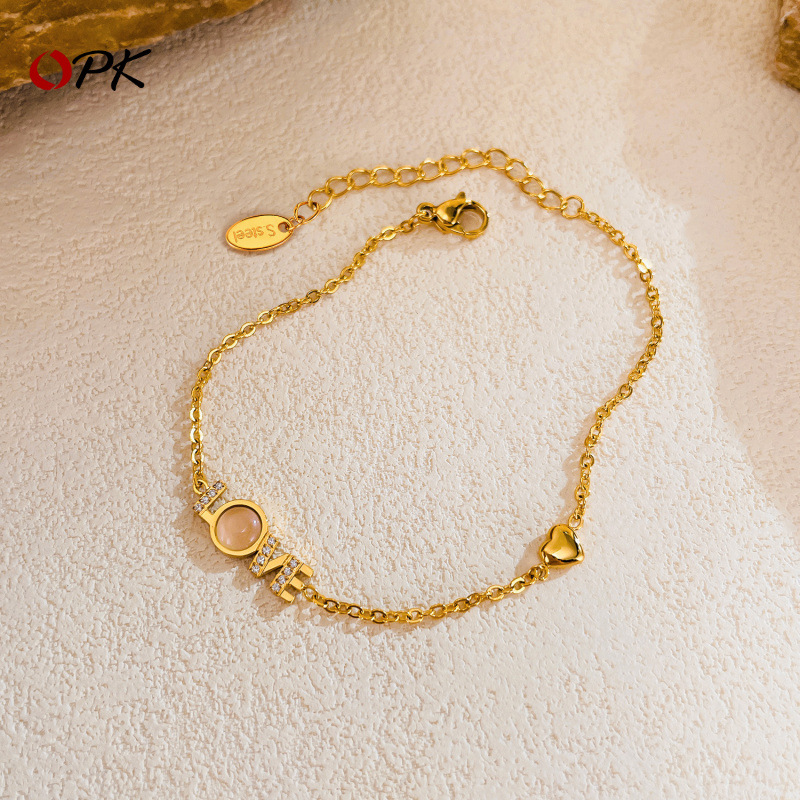 小众简约INS风手链女士不锈钢LOVE字母镶钻猫眼石时尚通勤风手饰