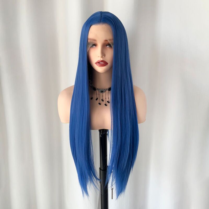 Royal Blue Large Area Hand-Crocheted Wig Full Head Cover Front Lace Wig Universal Blank Tang San Cos Wig 70cm