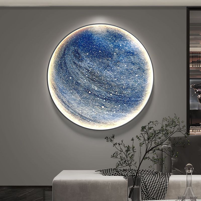 Luna moderna lujosa redonda iluminante fondo planetario pared decoración pintura de dormitorio sala de estar sofá porche colgar mural