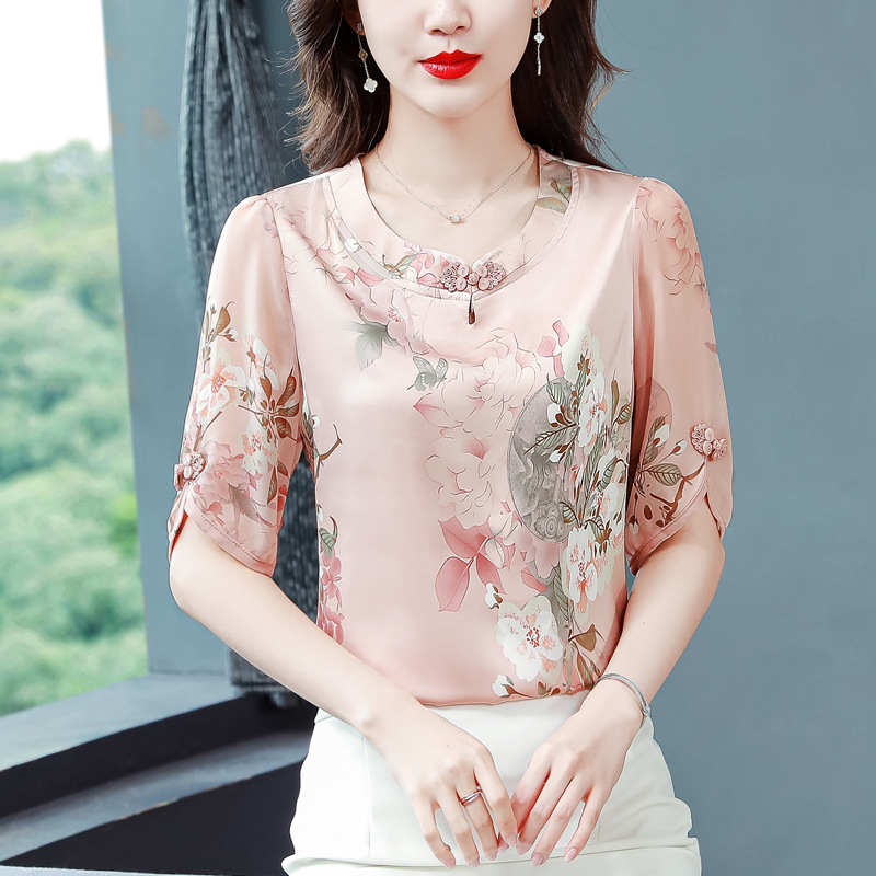 Factory Silk Tops for Women 2026 Summer New Fashion Stylish Beautiful Mom Tops Middle-Aged Ladies T-Shirts