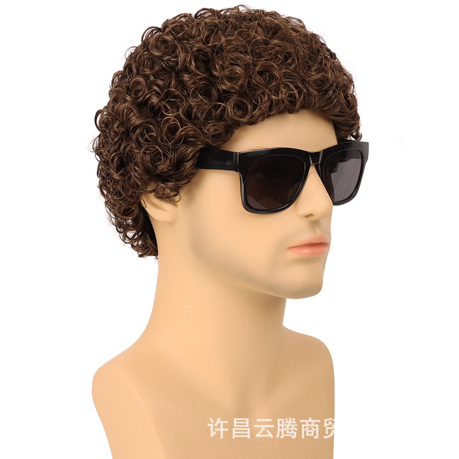 En stock y entrega rápida suministro directo de fábrica peluca europea y americana de los hombres de lana rizado cabeza cubierta pequeña rizado Pelo Corto cabeza cubierta Afro peluca