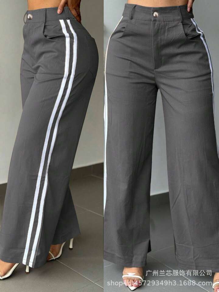 Pantalones Casuales Rectos para Mujer de Poliéster con Cintura Elástica