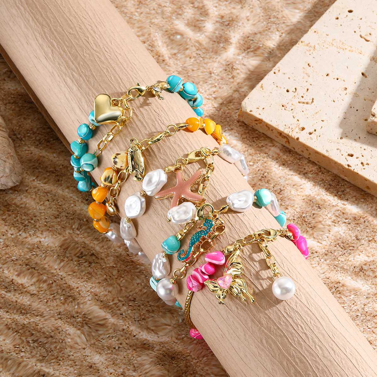 Shell Beaded Bracelet Colourful Seaside Summer Jewellery_voghion.com
